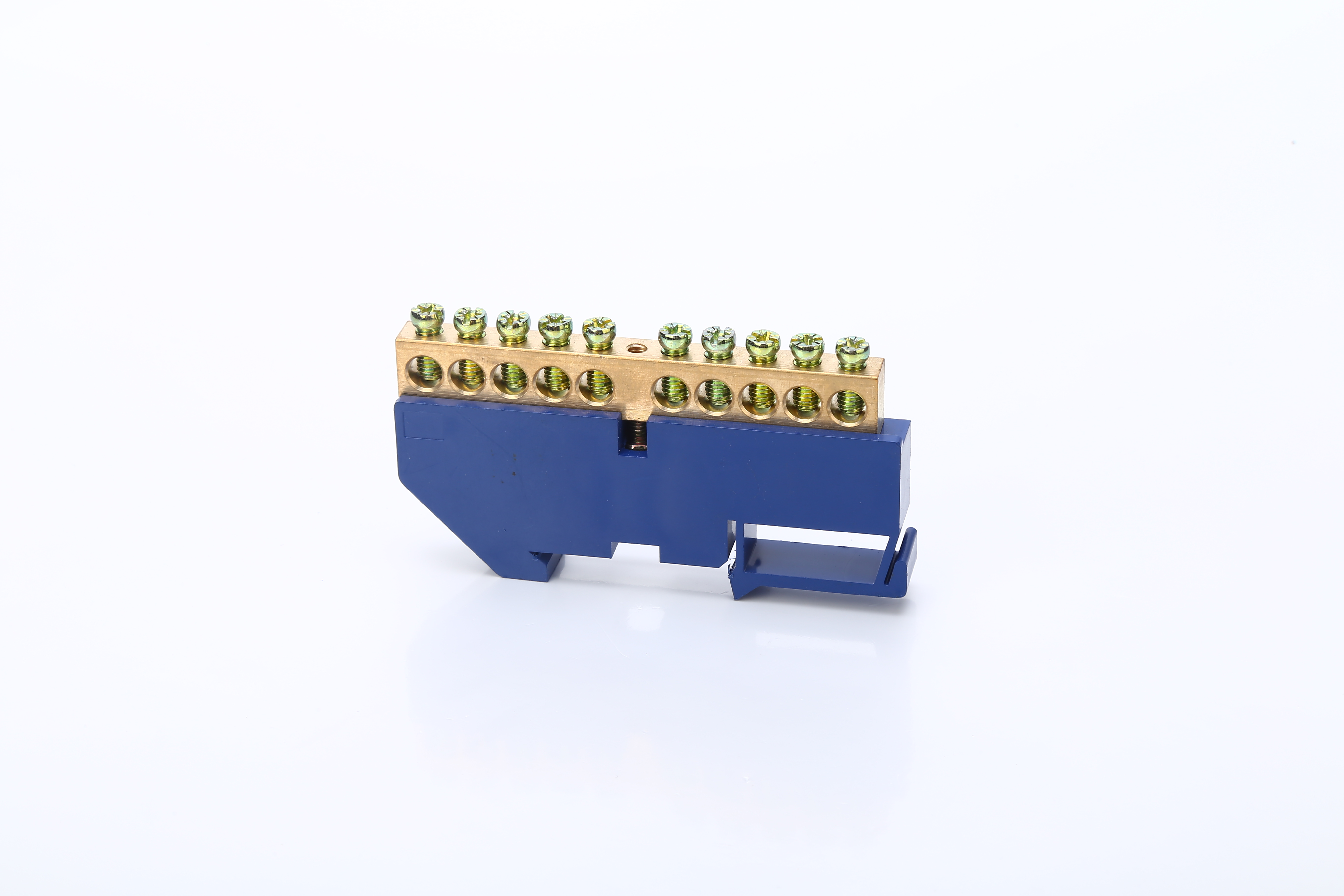蓝色螺丝黄铜连接器DIN导轨铜终端块和中性块10p分配盒终端条